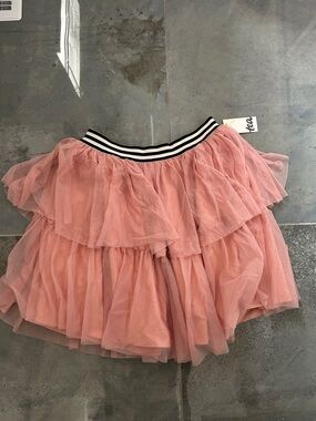 NWT Tea Collection Pink Tiered Tulle Skirt with Striped Waistband